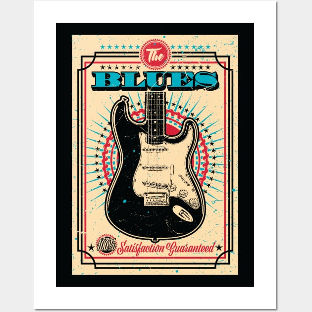 The Blues Vintage Style Guitar - TAN Wall Art by wickedpretty